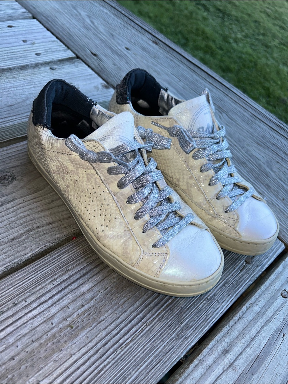 P448 Cream Snakeskin Metallic Glitter Sneakers Size 37